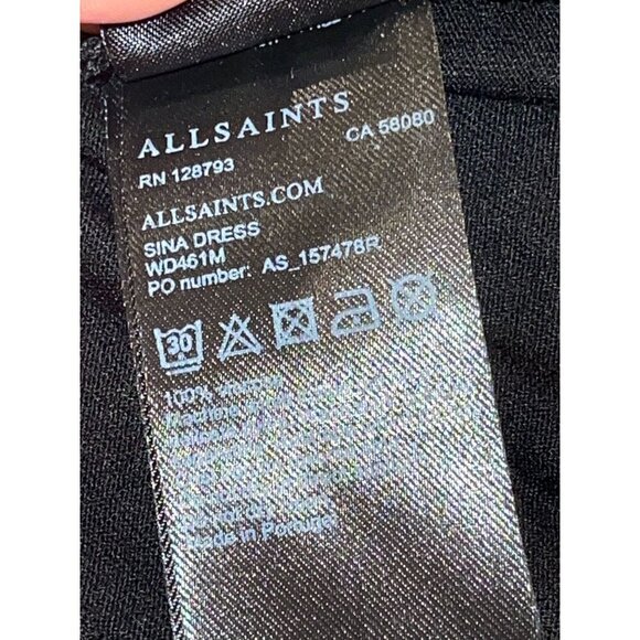 All saints Black Sina Boat neckline Midi Dress Women's Size XS - Picture 9 of 10